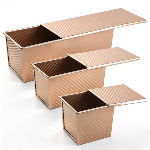 Pullman Loaf Pan with Lid Set of 3, Aluminized Steel 4/8.4/13 Inch