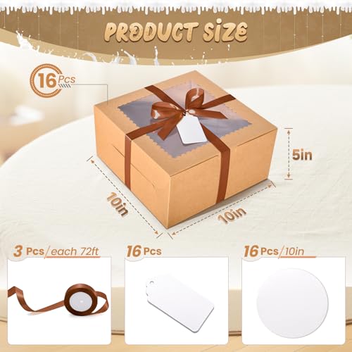 32Pcs 10 Inch Cake Boxes with Cake Boards (16Boxes & 16Boards) Brown - color: Brown