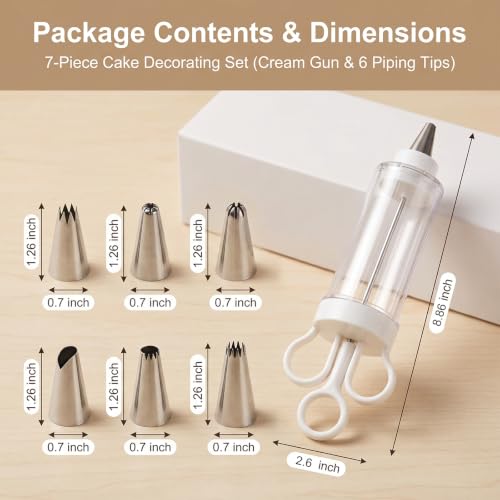 Cupcake Icing Piping Syringe, Cake Decorating Kit with 6 Stainless Steel Tips, Frosting Injector Tool for Dessert Filling and Decoration