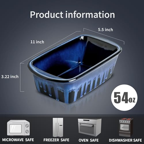 KOOV Ceramic Loaf Pan for Baking, 9 x 5 Inch Rectangular Bread Pan, Bakeware for Cooking, Home Kitchen (Nebula Blue, Reactive Glaze)