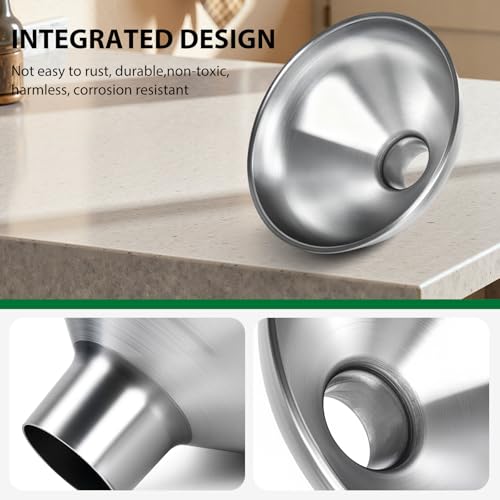 3-Piece Stainless Steel Kitchen Funnel Set, Includes 3 Sizes for transferring seasonings, Oils, Liquids, Dry Goods and Powders. Durable and Reusable, with Easy Cleaning.