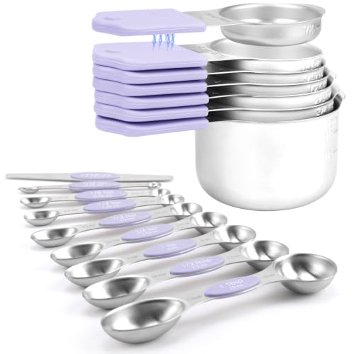 Magnetic Measuring Cups and Spoons Set-Heavy Duty 304 Stainless Steel - color: Lavender