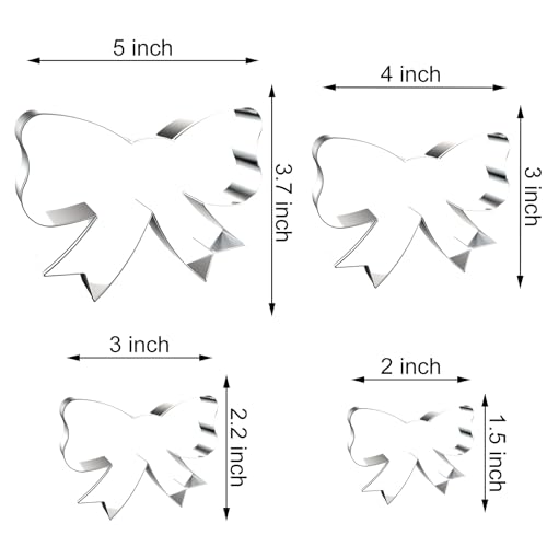 Bow Cookie Cutter Set - 5 inch, 4 inch, 3 inch, 2 inch - 4 Piece Ribbon Bow Tie Bowtie Bowknot Cookie Cutters Shapes Molds - Stainless Steel