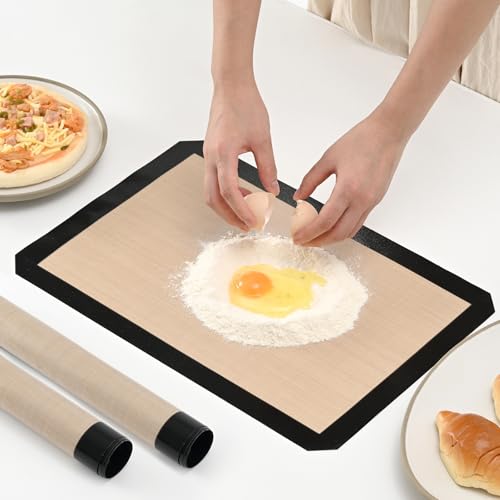 Luckyiren 2-Pack Silicone Baking Mats – Non-Stick Reusable Oven Liners for Half Sheet Pans (16.54" x 11.62"), BPA-Free Silicone, Easy to Clean, for Cookies, Roasted Veggies, Pizza & More - color: Black/Beige, 0.4mm