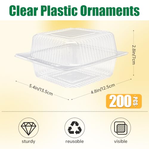 200 Pack Clear Plastic Take out Containers,Disposable Fancy Hinged Top Square Clamshell Food Boxes,Cake Slice Clamshell Container Tray with Clear Lids for Pastry,Salad,Dessert,5.4x4.8x2.8 Inch - color: Clear 200PCS