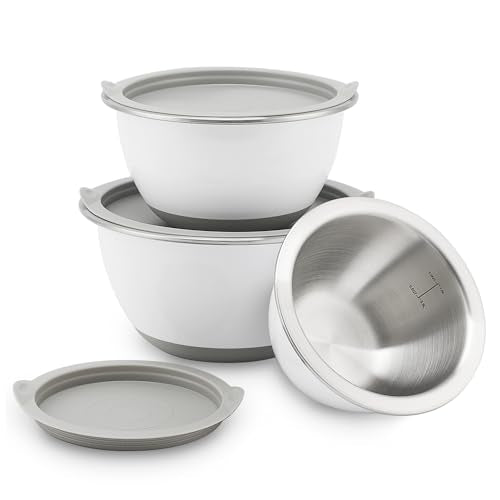 Rorence 18/8 Stainless Steel Mixing Bowls Set with Lids,1.5,3 & 5 Qt,White - color: White