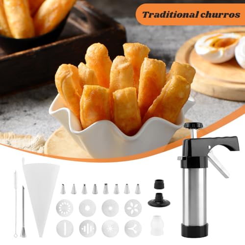 Stainless Steel Churro Maker Kit with 8 Discs, 8 Tips and Piping Bag