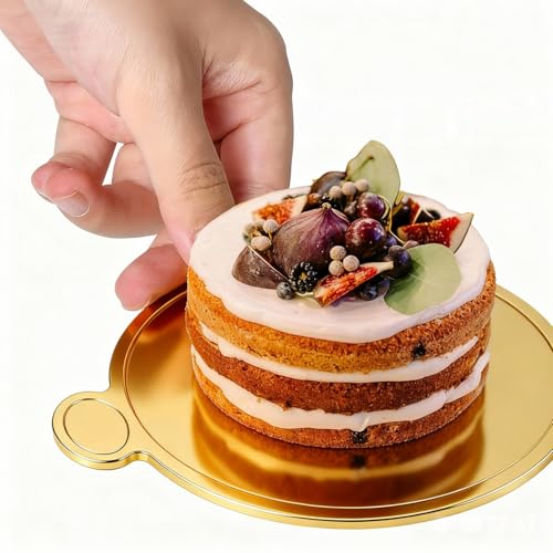 100 Pcs Mini Cake Boards for Cake Pastry (Gold) - color: 50 Square and 50 Round（gold）