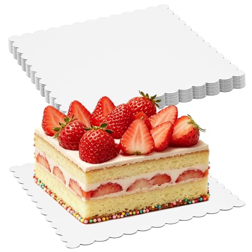 10 Pack 10 Inch White Square Cake Boards Grease Proof Heavy Duty Cardboard Base Disposable Trays for Desserts Pastries Display - size: 10''