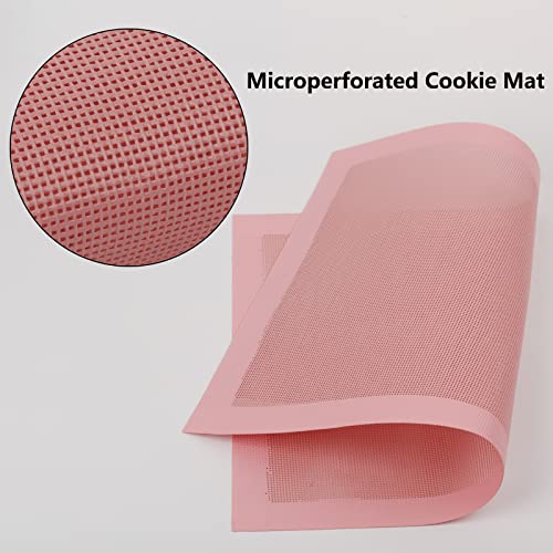 AMYONE Perforated Baking Mats, 2 PCS Pink Eclair Silicone Mat for Half Sheet, Non-Stick Reusable Oven Liners for Making Bread/Pizza/Pastry/Cookie 11 5/8" x 16 1/2", Sakura Pink - color: Sakura Pink