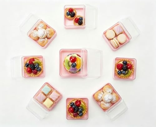 Hewnda 50 Pack Pink Bottom Clear Cover plastic mini cake box