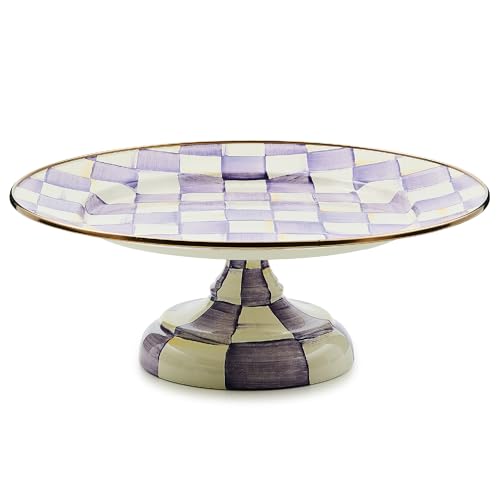 MACKENZIE-CHILDS Pedestal Platter, Small, Purple-and-White Violet Check - color: Violet Check, size: Small