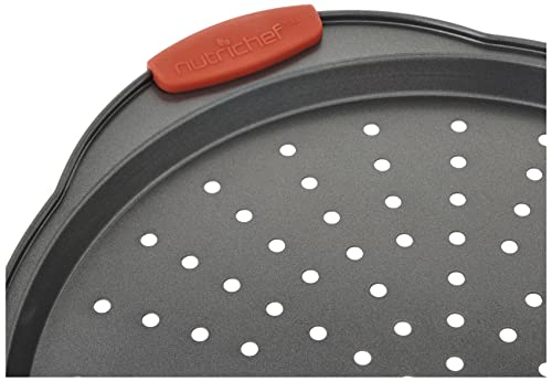 NutriChef 2-Piece 13-Inch Nonstick Pizza Tray, Round Carbon Steel Non-Stick Pan w/Perforated Holes, Premium Bakeware PizzaScreen w/Silicone Grip Handle, Dishwash Safe, NCBPIZX2, Large, (Pack of 20) - size: 20 Pack Large