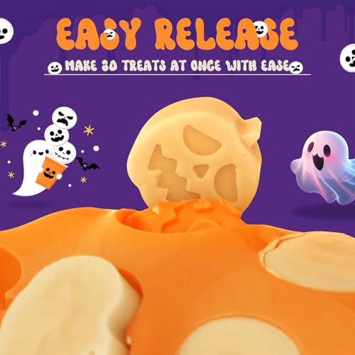 Pumpkin & Ghost Candy Silicone Molds for Halloween Small Chocolate, Wax Melts, Cake Decoration 15 Cavity Food Grade Bpa Free for Kids, Oven Safe DIY Homemade Mould Treat or Trick -2 PCS