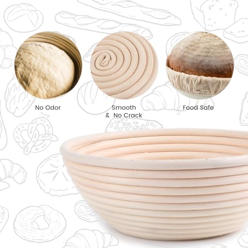 DOYOLLA Proofing Baskets for Sourdough Bread Making, Dough Proofing Bowls Kit with Cloth Liner + Scoring Lame + Scraper for Professional & Home Sourdough Bakers (Round,8.5 inch,Set of 2)