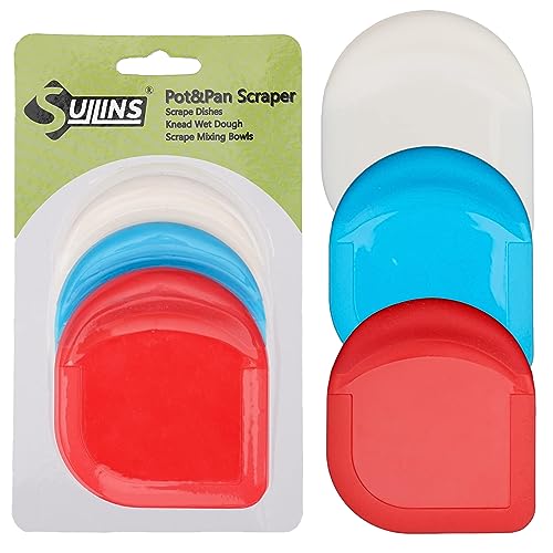 SULLINS Pan Scraper, Pack Of 3 | Pan Scraper Tool | Pot Scraper | Dish Scraper | Dish Scraper Tool | Unique Silicone Grip Design - No Slipping Unlike Other Scrapers