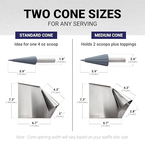 Professional Waffle Cone Roller Pizzelle Roller, Krumkake Cone Roller, Stainless steel, with Silicone sleeve (Standard size) | Amber Bake - size: Standard