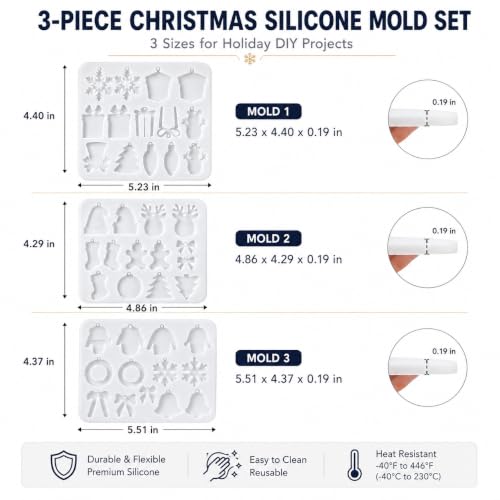3 Pcs Christmas Resin Molds Silicone Ornament DIY Crafting Set - color: White
