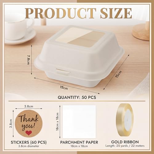 Bento Cake Box Clamshell Container Kit, 50 Set, White - color: White