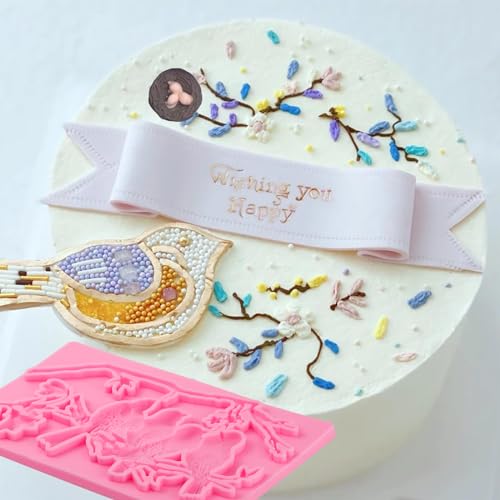Magpie Fondant Mold, Plum Blossom Branch Chocolate Silicone Mold - color: Magpie Fondant Mold