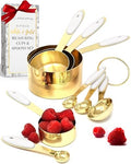 White and Gold Measuring Cups and Spoons Set – 8-Piece Stackable Stainless Steel Measuring Set – Stylish Gold Kitchen Accessories for Precise Baking and Cooking, Ideal Gift for Bakers and Chefs - color: White