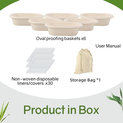 10" Oval Pulp Bread Proofing Basket 6-Pack + 30 Liners Sourdough Banneton - size: 6pcs 10inch Oval