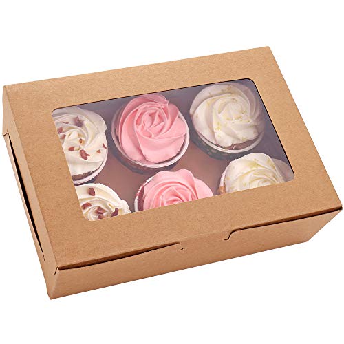30-Set Cupcake Boxes with Inserts and Window Hold 6 Cupcakes