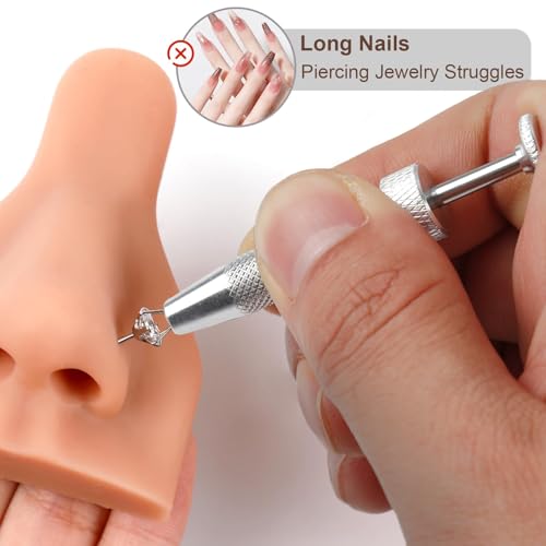 ONESING 2Pcs Piercing Ball Grabber Tool for Changing Jewelry, Stianless Steel Flat Back Earring Applicator Internally Threaded Push Pin Piercing Grabber Tool - color: Silver-B-2pcs