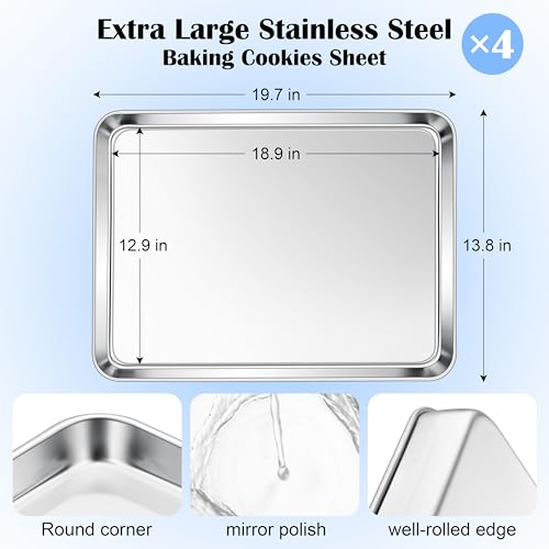 E-far Large Baking Sheet Set of 4, 20"x14" Stainless Steel Cookie Sheet - size: 19.7"x 13.8"
