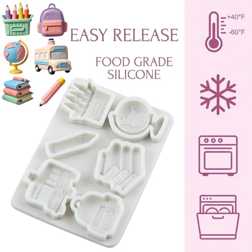 School Bus Schoolbag Fondant Mold Book Globe Pen Silicone Molds - color: Style H
