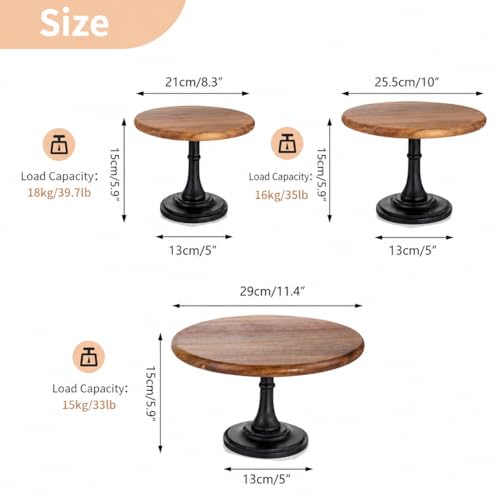 NUPTIO Wooden Cake Stand Set, Round Dessert Display Holder, 3 Pcs - size: Diam 7.87"/9.84"/11.81" (3-Piece Set)