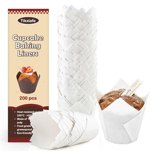 200PCS Tulip Cupcake Liners, Parchment Muffin Liners, White - color: White, size: 200 Count