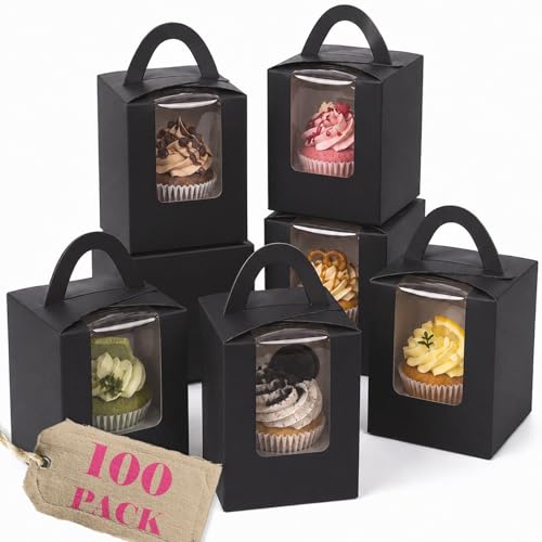Bakepacker Auto Pop-up Cupcake Boxes, Black, 3.6"X3.6"X4.3", 100 Count - color: Black, size: 3.6x3.6x4.3inch/100packs