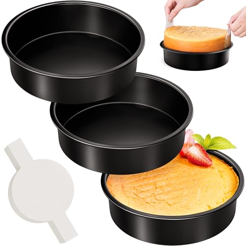 8 Inch Round Cake Pan Set of 3, Nonstick Baking Pans with 100PCS Parchment Paper, Dishwasher Safe - size: 8 Inch