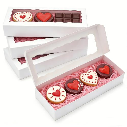 XINHPKGG 20 Pcs White Cookie Boxes 12x5x1.5 Inch Bakery Boxes with Window - color: White