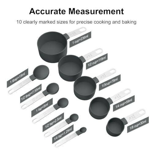 Measuring Cups and Spoons Set, 10-Piece with Stainless Steel Handles, Grey - color: Grey 10 Pcs