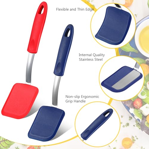 2Pcs Mini Silicone Cookie Brownie Spatula, Solid Flat, Red,Blue - color: Red,Blue, style: Solid Flat