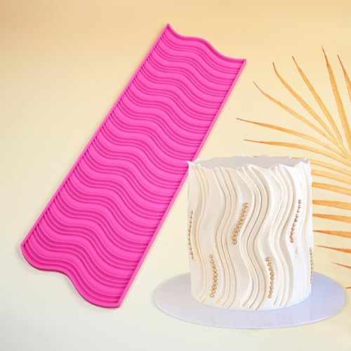 Silicone Texture Cake Wave Border Decor Embossing Mold, Sugarcraft Pastry Fondant Clay Mould Impression Embossed Mat Wedding Cake Decorating Tool DIY (Wave)