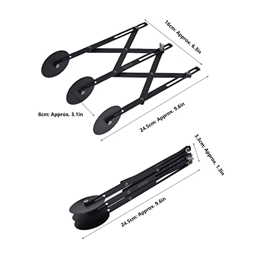 3 Wheel Pastry Cutter, Stainless Steel Pizza Cutter Wheel, Multifunctional Safe Accurate Cutting Dough Wheel Cutter, Adjustable Expanded Pasta Pie Dough Cutter Roller (Black Non-Stick)