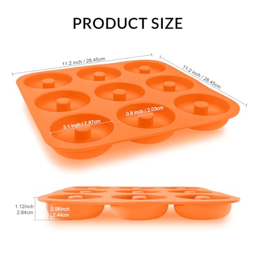 Large Silicone Donut Pan for Baking,9 Cavity Non-Stick Food Molds - color: Orange