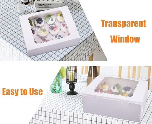 30-Set Cupcake Boxes Hold 12 Standard Cupcakes, Food Grade Cupcake Holders Bakery Carrier Boxes with Windows and Inserts for Cupcakes, Muffins and Pastries (White-30 Pack) - color: White-30 Pack