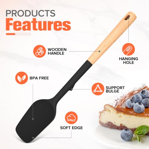 Large Silicone Rubber Spatula Scrapers 14" with Long Wood Handle, 2 Pack - color: Black