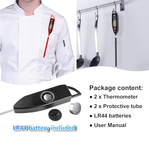 BOMATA 2 Pack Waterproof IPX7 Meat Thermometer, Food Thermometer - color: Black & Red
