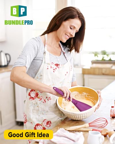 BUNDLEPRO Silicone Cooking Spoons for Nonstick Cookware, One-Piece, 2 Pack - color: Purple
