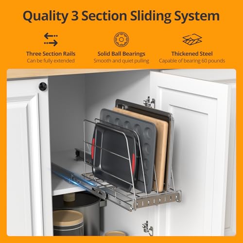 Pull Out Cabinet Organizer for Cutting Board, Cookie Sheet, Baking Sheet - size: 9”W x 16.5”D (22.8 x 41.8 cm)