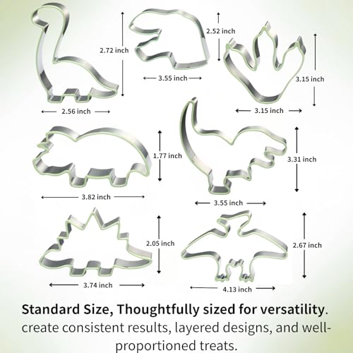 LUBTOSMN 7 Piece Dinosaur Cookie Cutters Set, Silicone Rim Baking Set