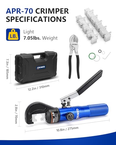 Hand Operated Hydraulic Crimping Tool Hydraulic Cable Lug Crimper 8 US TON 12 AWG to 00 (2/0) Electrical Terminal Cable Wire Tool Kit with 9 Die