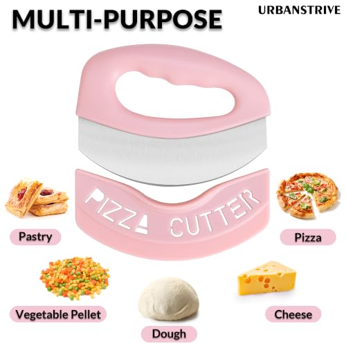 Urbanstrive Heavy Duty Stainless Steel Pizza Cutter with Cover, Super Sharp Blade Pizza Knife Pizza Cutter Rocker, Perfect Kitchen Gadgets for Pizza Cutting Home Essentials (Pink) - color: Pink