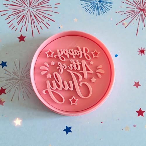 Happy 4th of July 3D Cookie Cutter and Stamp, 3.15-inch American Independence Day Patriotic Relief Circular Mold for Fondant, Crafts, Cold Dough, Cookies, Icing - color: Happy 4th of July
