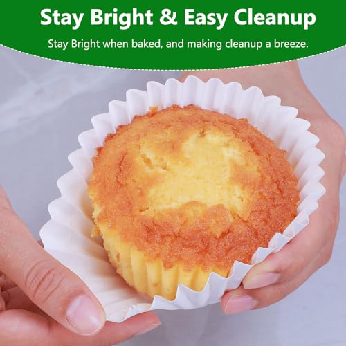 Caperci Heavy Duty Jumbo Cupcake Muffin Liners for Baking - Extra Large 100pcs Grease-Resistant White Paper Baking Cups, No Muffin Pan Needed, Odorless, Easily Peels (White) - color: White